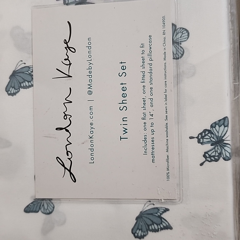 London Kaye Butterflies Twin Sheet Set Student Teen Apt Dorm Room